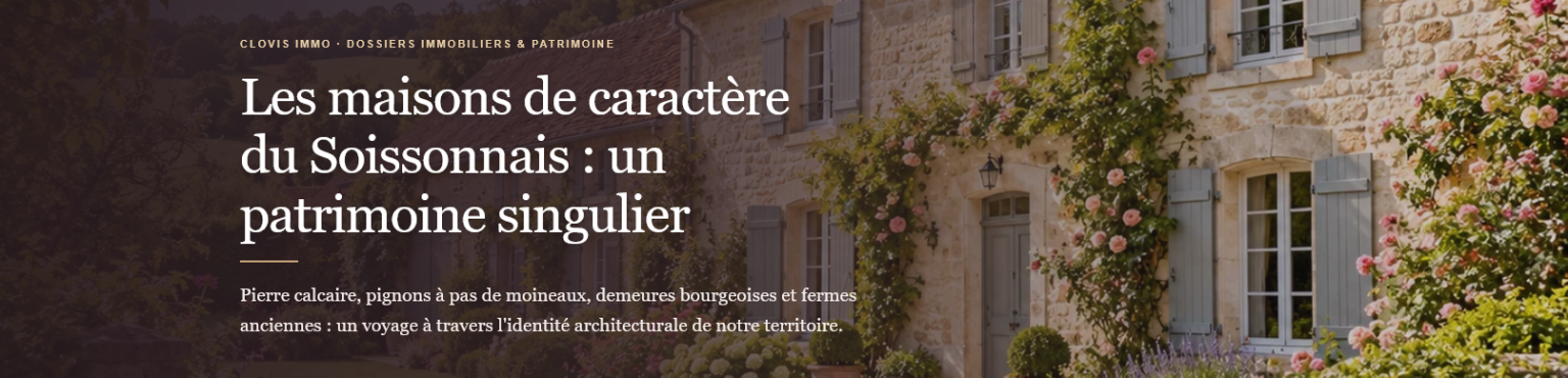 Découvrez les maisons de caractère du Soissonnais : pierre calcaire, pignons à pas de moineaux, demeures bourgeoises et fermes anciennes.