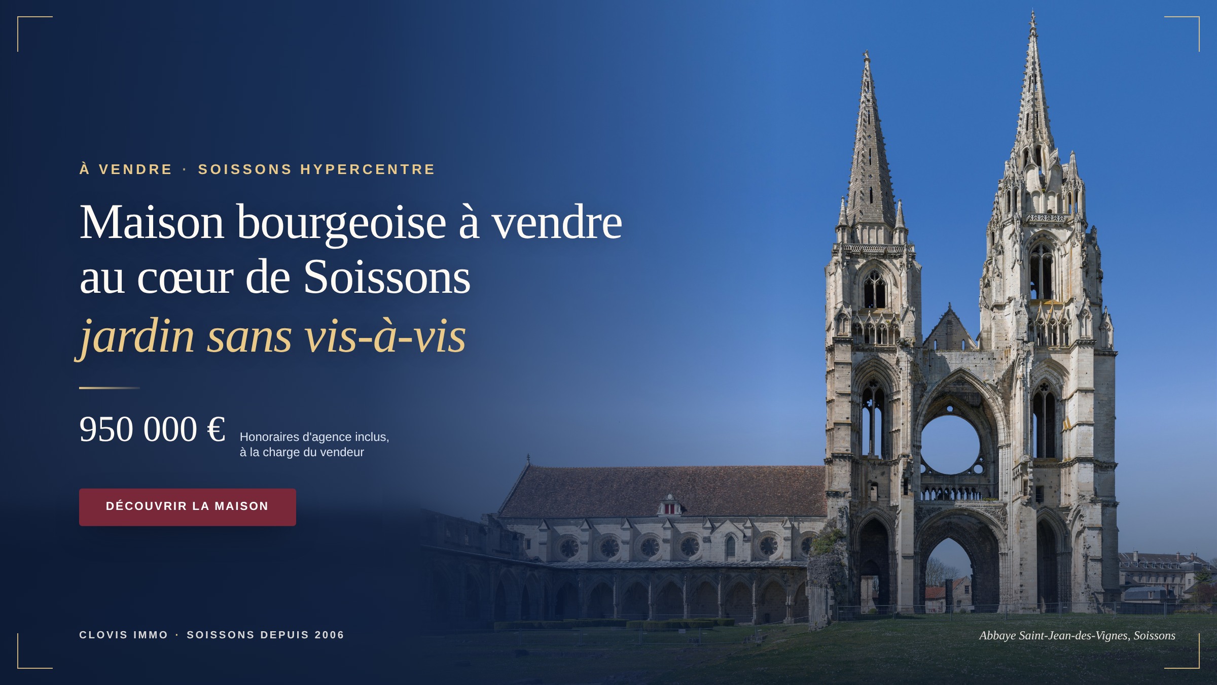 Maison bourgeoise à vendre Soissons, en hypercentre : jardin sans vis-à-vis, terrasse plein sud, 3 garages et dépendance. Visite sur rendez-vous.